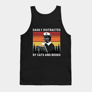 Easily Distracted By Cats And Books Cat Book Nurse Tank Top